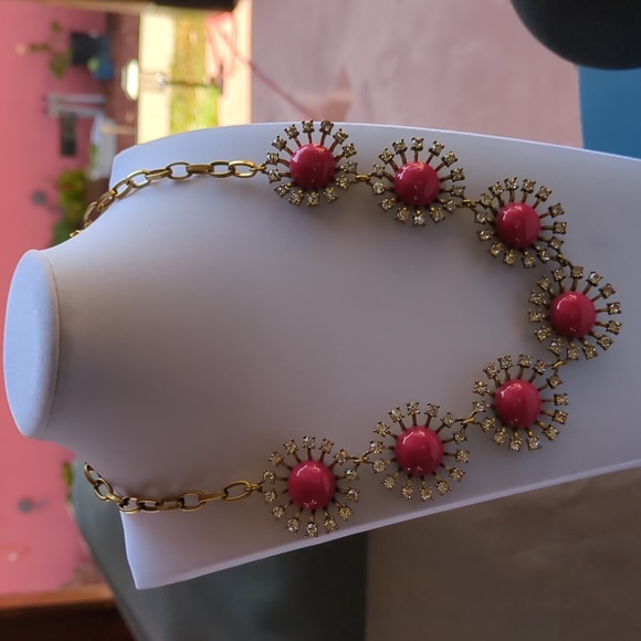 J Crew clear‎ & pink Rhinestones necklace - Picture 2 of 3